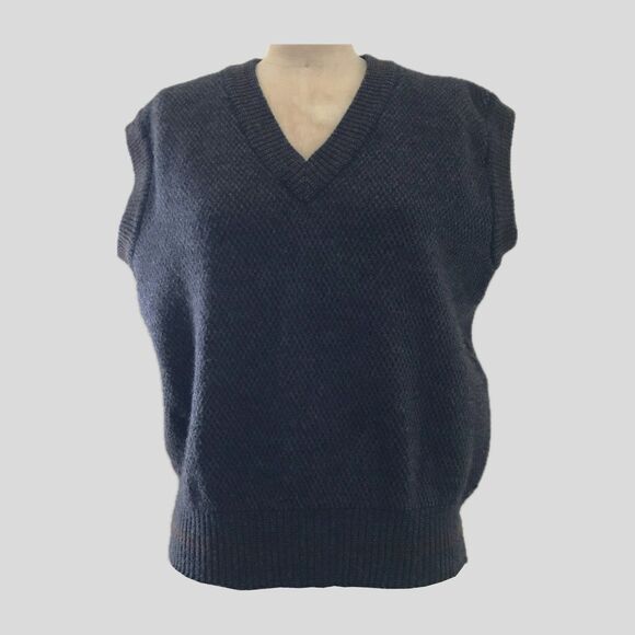 Vintage Gray Wool Sleeveless V Neck Dark Academia Preppy Unisex Sweater Vest - M - Picture 1 of 9